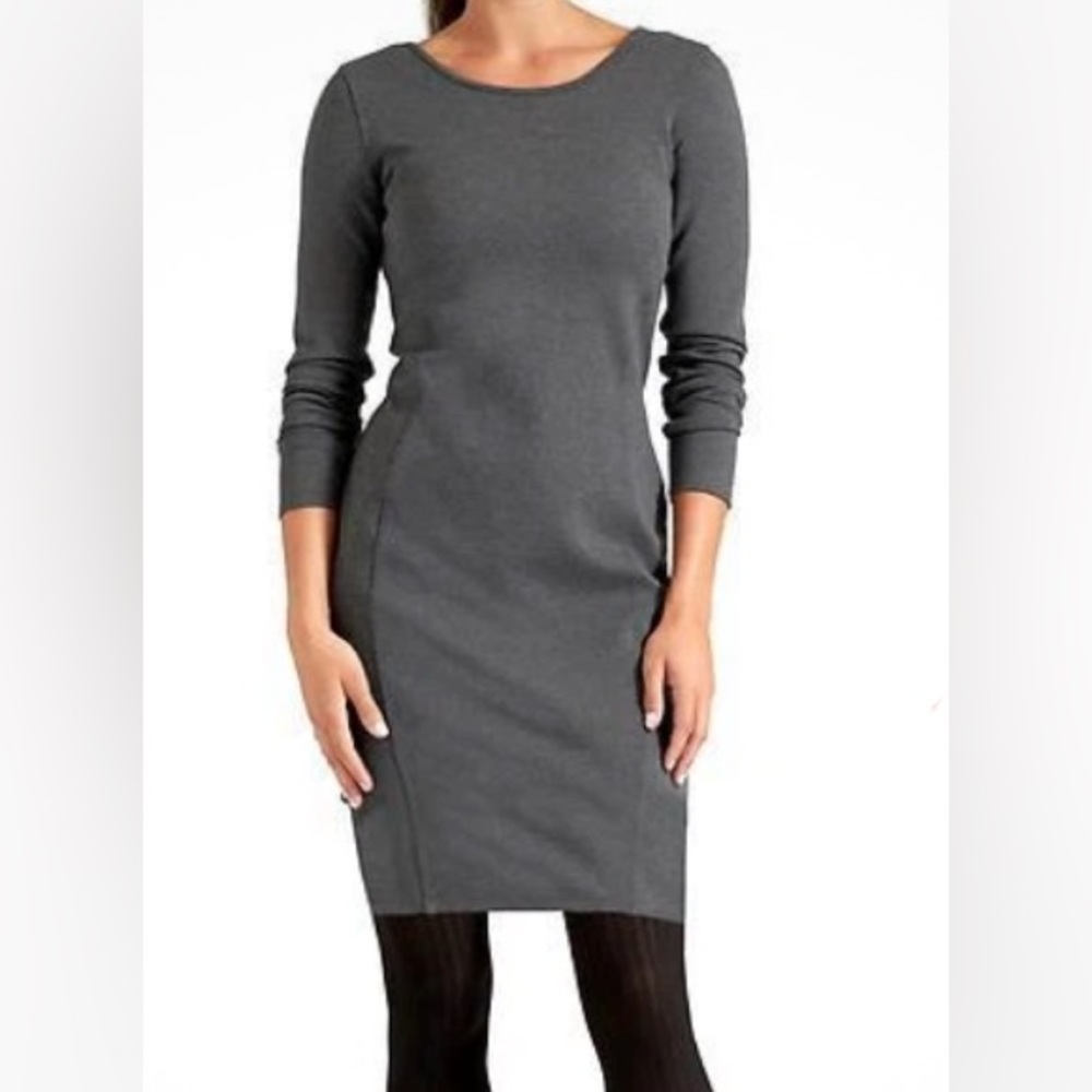 Athleta Charcoal Gray Knit Sheath Dress Long Sleeve Size Large